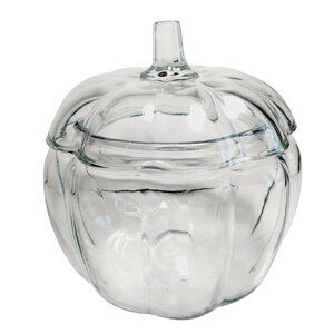 Vintage Anchor Hocking Cookie or Candy Jar Clear Glass Pumpkin Shaped with Lid